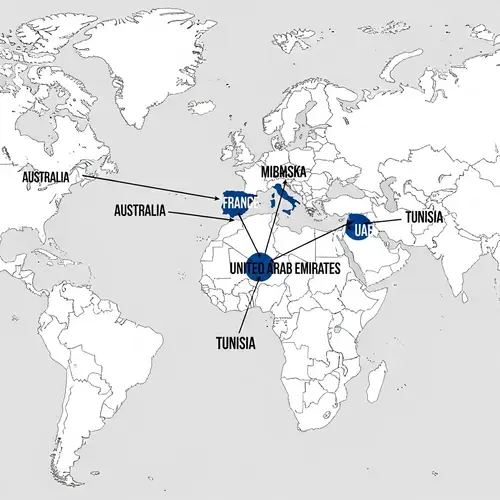 Global Offices Map - Locations in Australia, France, UAE, Tunisia