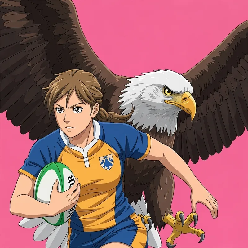 Anime Rugby Girl Player with Majestic Eagle Wallpaper Anime Rugby Girl Player with Majestic Eagle Wallpaper