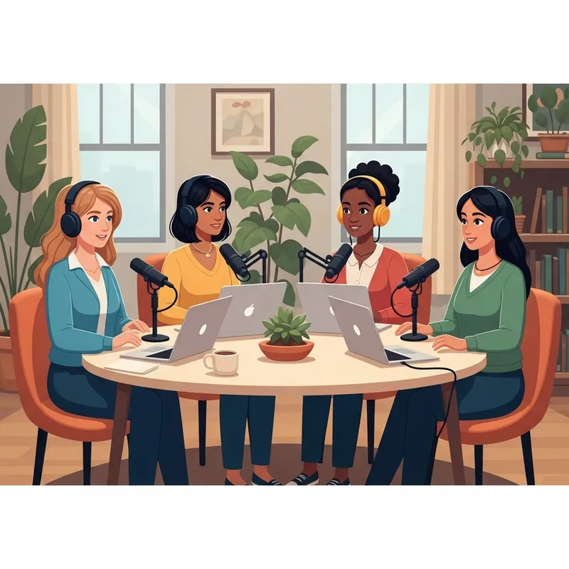 Animated Podcast Studio: Women Engaged in Conversation