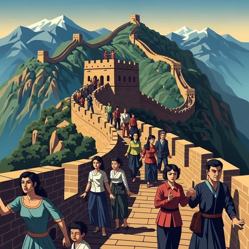 Dramatic Cubist Representation of the Great Wall of China