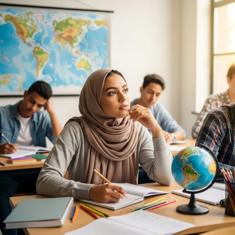 Beautiful Hijabi Student in Geography Class Beautiful Hijabi Student in Geography Class