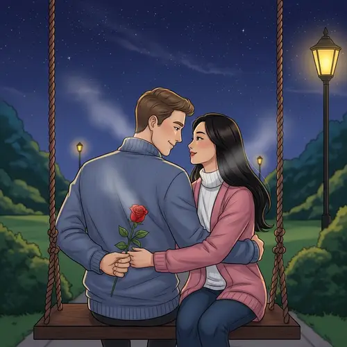 Romantic Scene Illustration: Intimate Moment under Starry Sky
