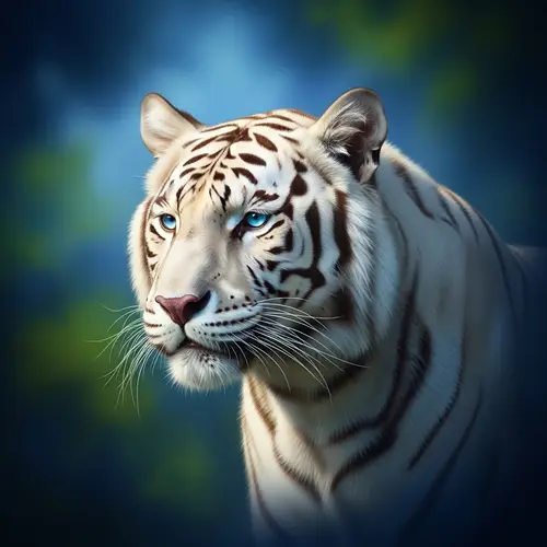 Enchanting White Bengal Tiger in Mysterious Blue and Green Setting