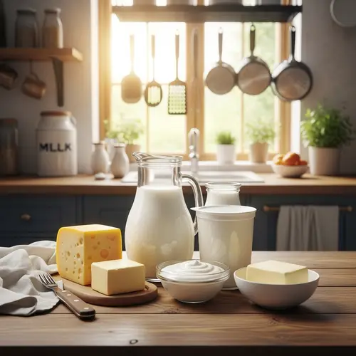 Rustic Dairy Products Arrangement | Fresh Cheese, Milk, Yogurt & Butter