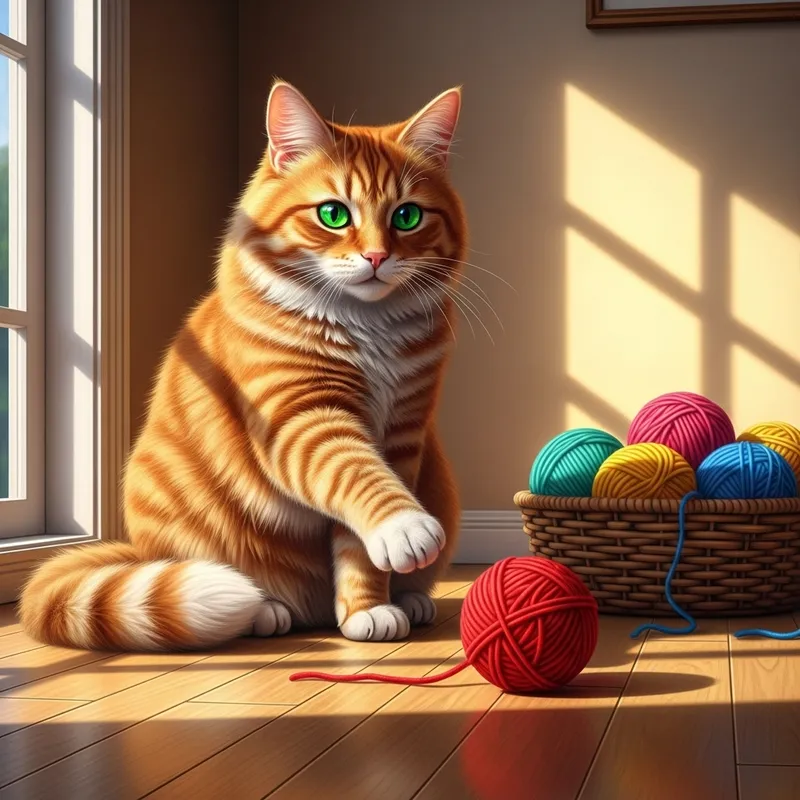 Adorable Orange Tabby Cat Playing in Sunlight