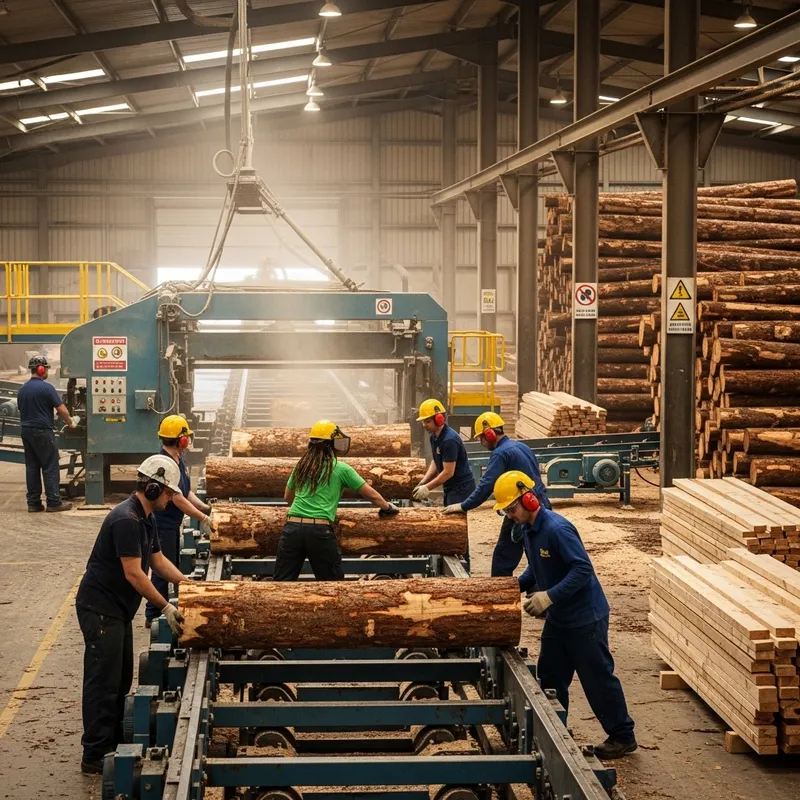 Sawmill Center | Diverse Workers & Heavy Machinery in Action Sawmill Center | Diverse Workers & Heavy Machinery in Action