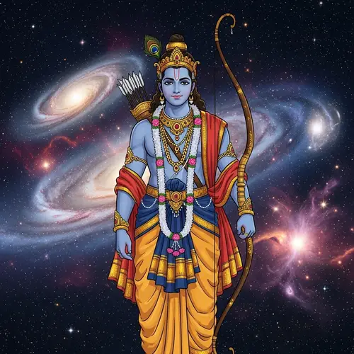 Lord Rama in Galaxy - Mythological Illustration in Cosmic Setting