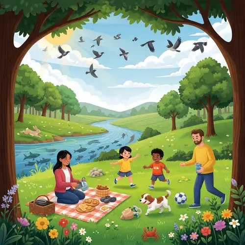 Picturesque Nature Scene with Diverse Picnic Family