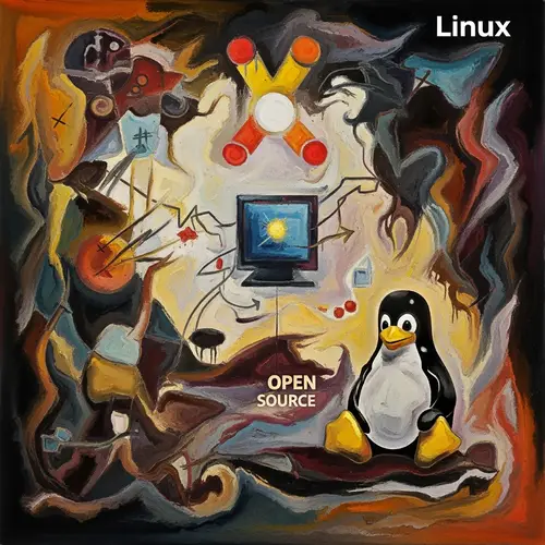 Abstract Expressionist Linux Art | Open Source Technology & Tux Penguin