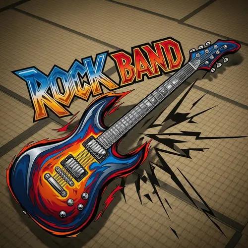 Rock Band Logo with Tatami Mat and Electric Guitar