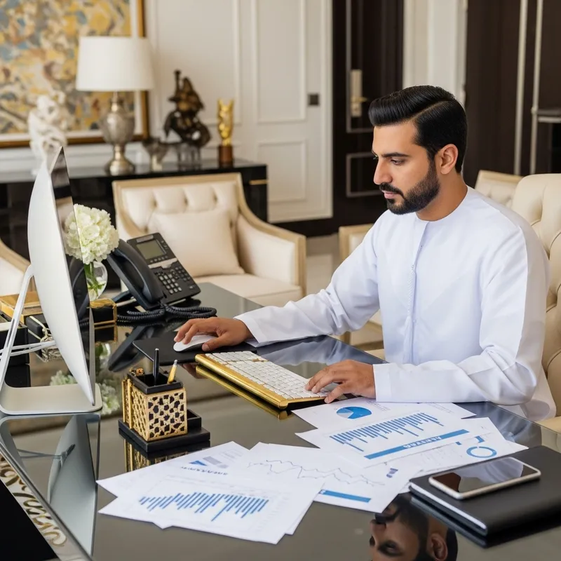 Luxurious Man Working with Money and Luxury