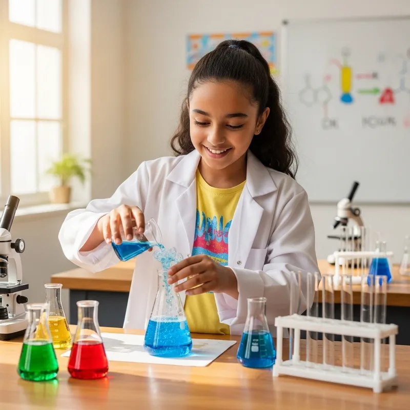 Elementary School Student Excitedly Engages in Science Experiment
