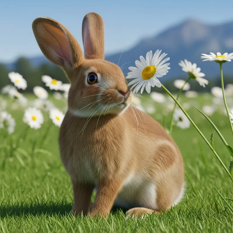 Fluffy Rabbit in Green Meadow - Serene Nature Scene