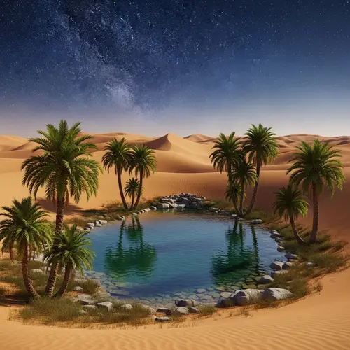 Tranquil Desert Oasis with Clear Pool | Enchanting Scene