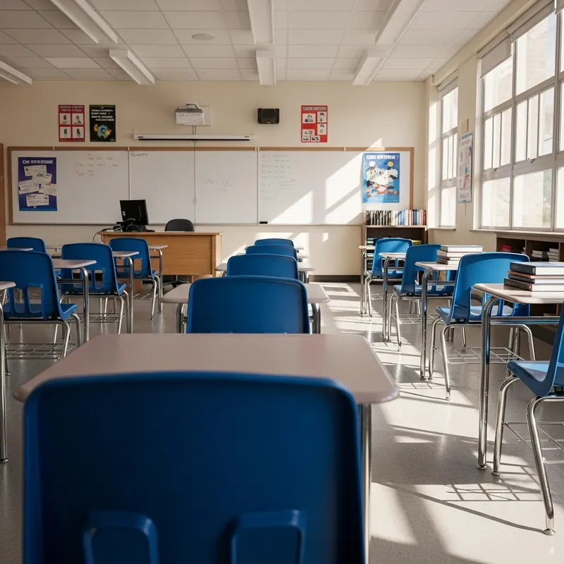 Empty Blue Chairs in Tranquil Classroom Setting