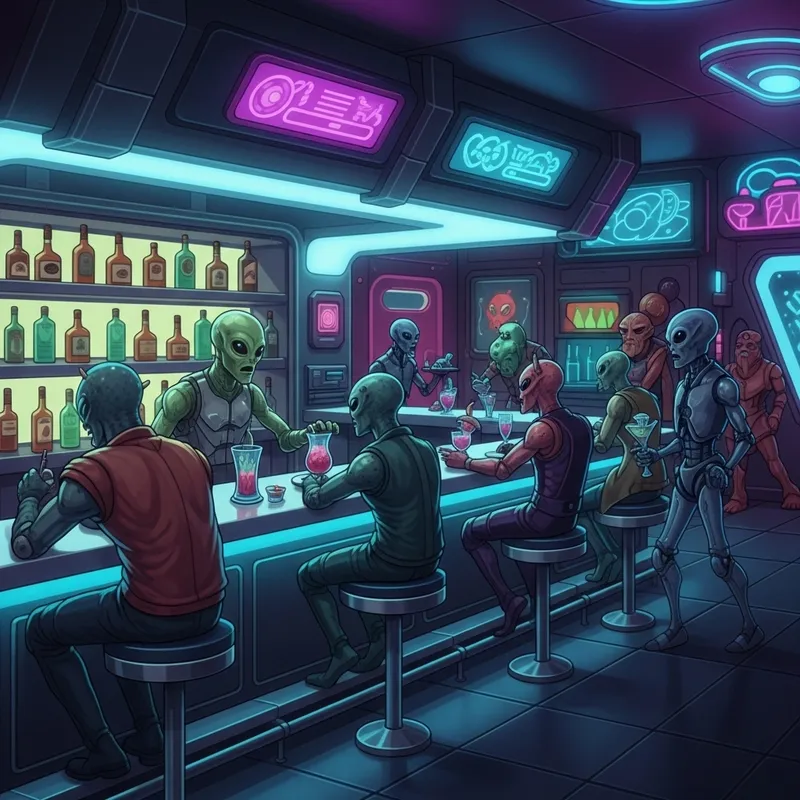 Star Wars Themed Bar - Sci-Fi Scene Featuring Alien Guests Star Wars Themed Bar - Sci-Fi Scene Featuring Alien Guests