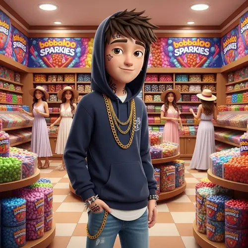 Animated Gangster Boy in Candy Store Adventure