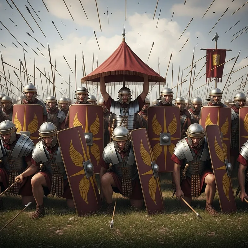 Roman Legionnaires Testudo Formation: Discipline in Face of Enemy