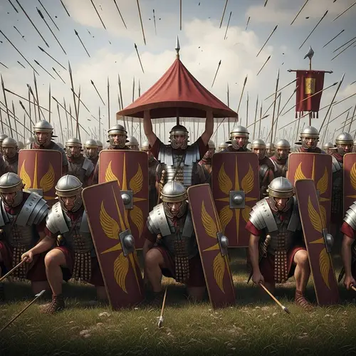 Roman Legionnaires in Testudo Formation: Strategy in Action