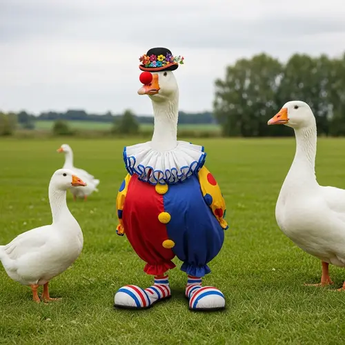 Goose in a Colorful Clown Costume