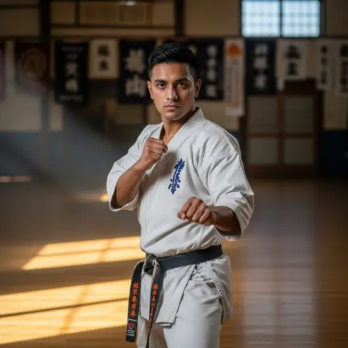 South Asian Karate Champion in Traditional Gi at Dojo