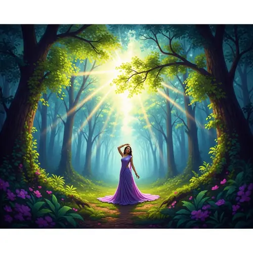 Ethereal Mystical Forest Scene with South Asian Woman