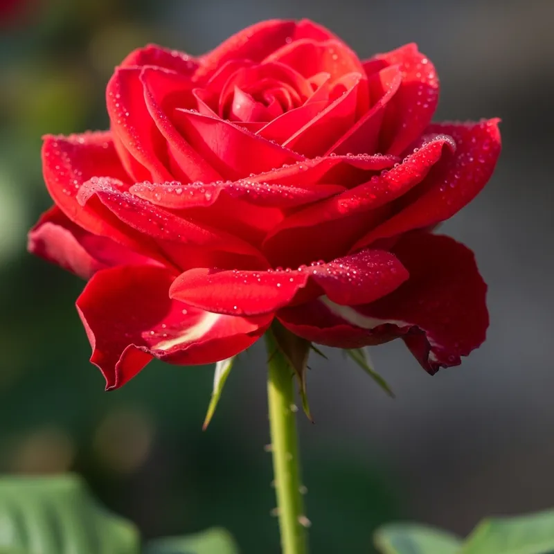 Beautiful Red Rose with Dew Drops - Captivating Close-up Shot