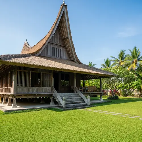 Traditional Indonesian House Surrounded by Greenery