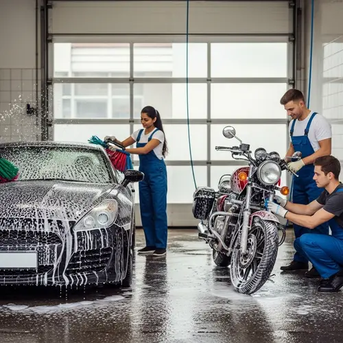 Car & Motorcycle Wash Station - Busy Scene Captured