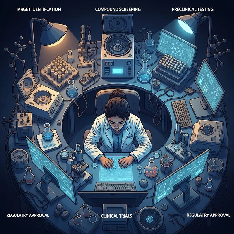 Drug Discovery & Development - Sci-Fi Inspired Digital Art Illustration Drug Discovery & Development - Sci-Fi Inspired Digital Art Illustration