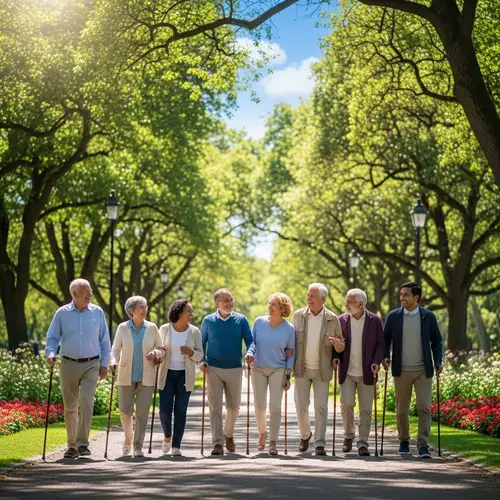 Multicultural Elderly Group Enjoying Healthy Walk in Beautiful Park