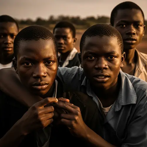 Youth Conflict in African Setting - Intense Documentary Photograph