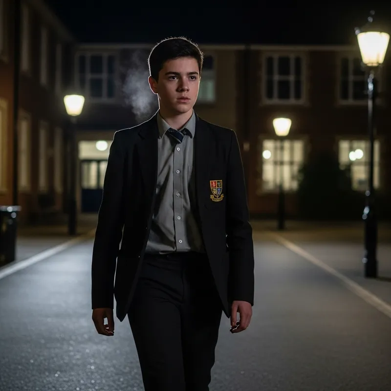 Serious Teenager in School Uniform Attending Night Classes