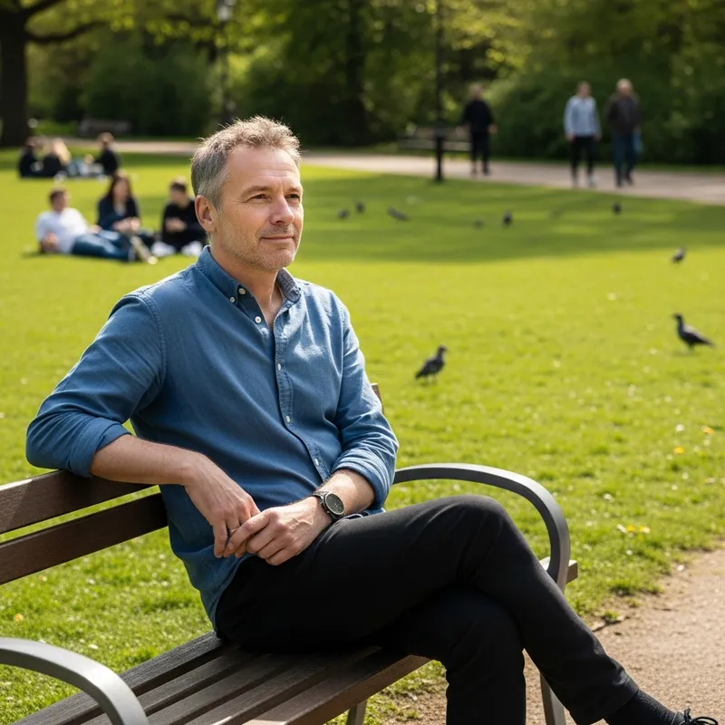 Man Sitting in Peaceful Park