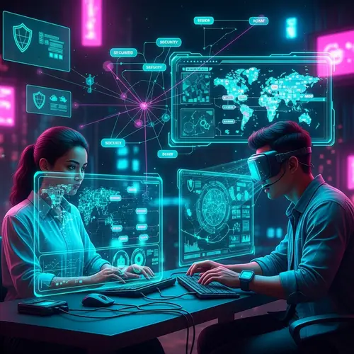Futuristic Network Security Illustration | Cyberpunk Theme