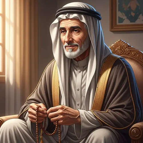 Middle-Aged Muslim Man with Prayer Beads in Tranquil Setting