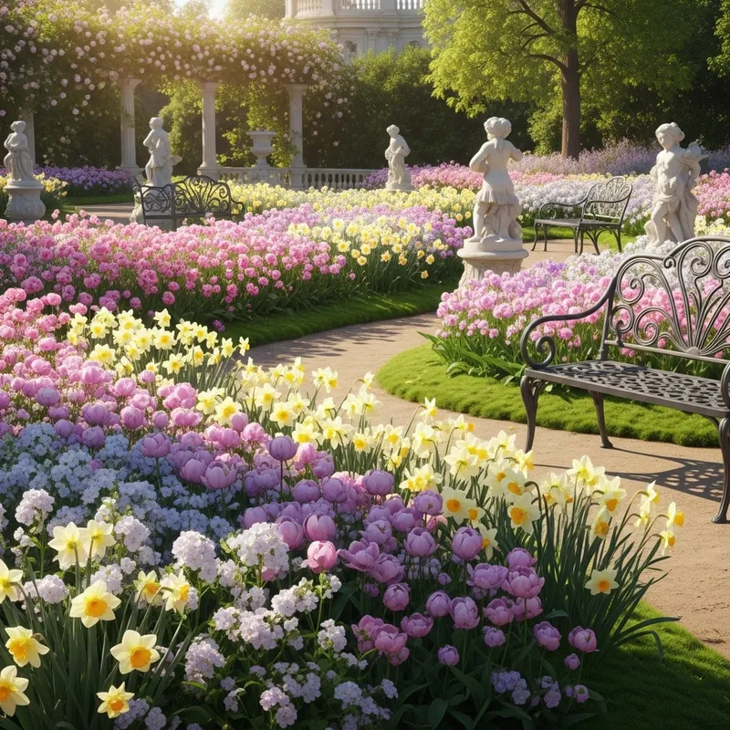 Opulent Rococo Garden with Pastel Flowers