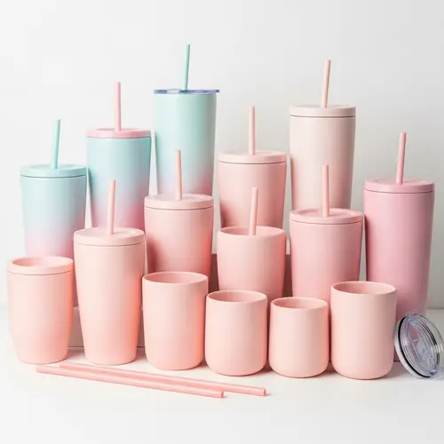 Pink Tumbler Cups Collection in Various Shades and Sizes