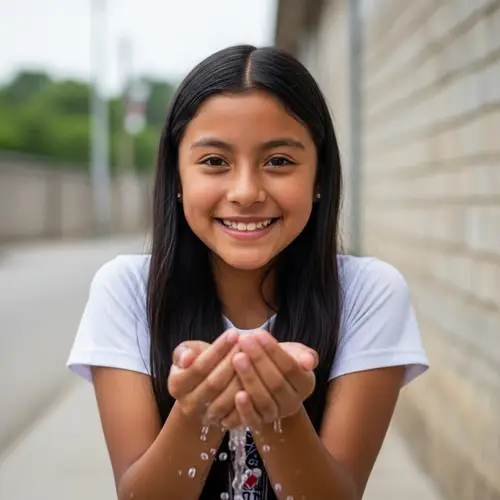 Colombian Girl Smiling with Water - Portrait Photo