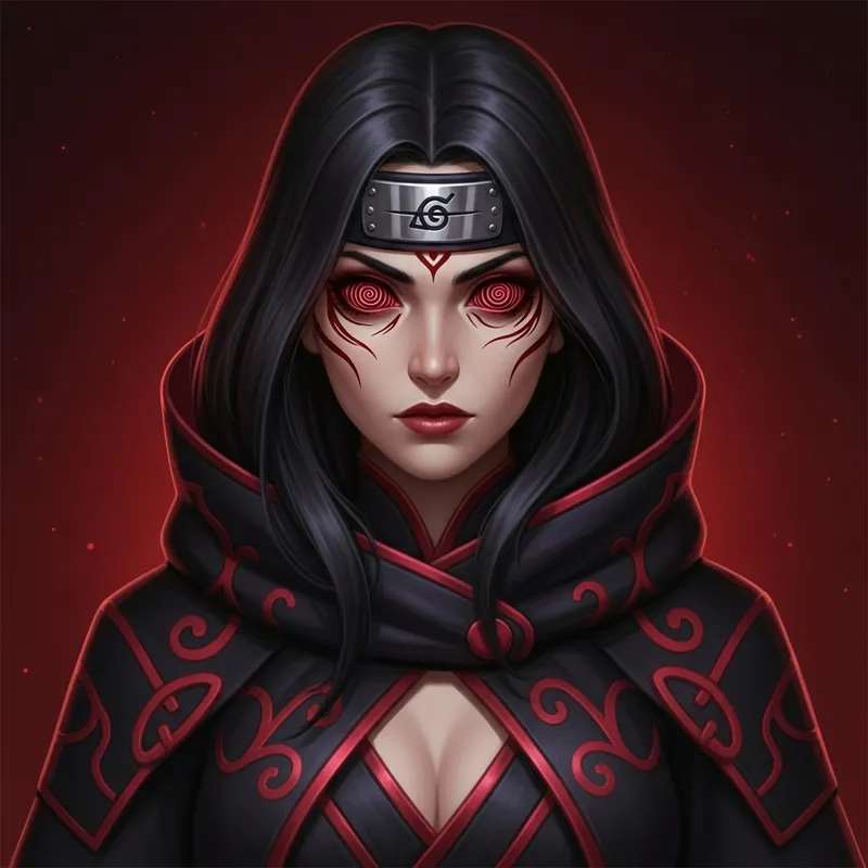 Itachi Uchiha Female - Dark-Haired Mystery with Red & Black Eyes