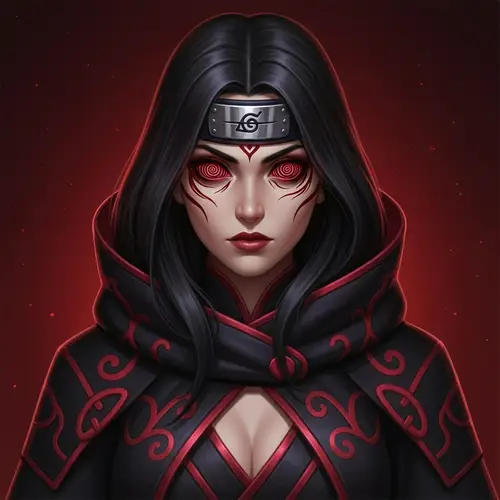 Female Itachi Uchiha - Dark-Haired Mystery with Red and Black Eyes