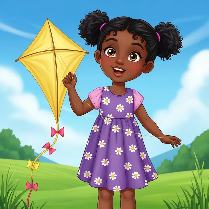 Young African Girl Flying a Lemon Kite