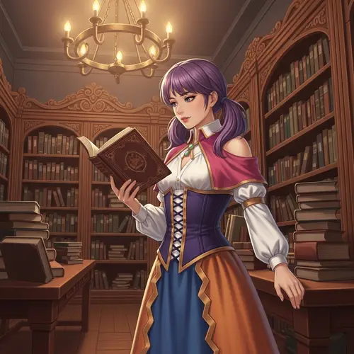 Lynette in Library: Medieval-Inspired Fashion Reading Scene