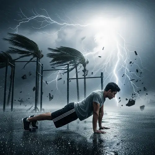 Dramatic Calisthenics Amidst Raging Hurricane