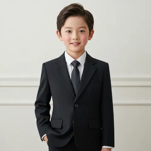 East Asian Boy in Stylish Suit and Tie