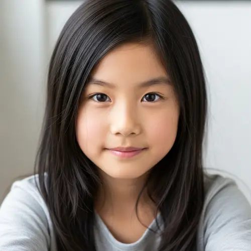 Adorable 8-Year-Old Chinese Girl with Elegant Long Hair