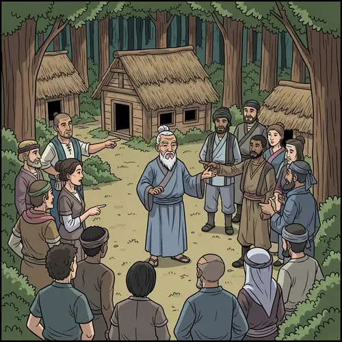 Diverse Villagers Strategize in Enchanted Forest