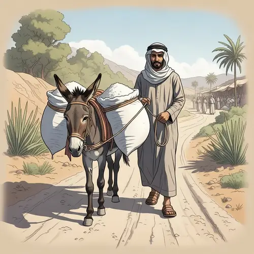 Middle-Eastern Salt Merchant and Donkey: Journey to Market