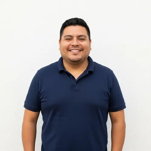 Cheerful Hispanic Man Smiling with White Background