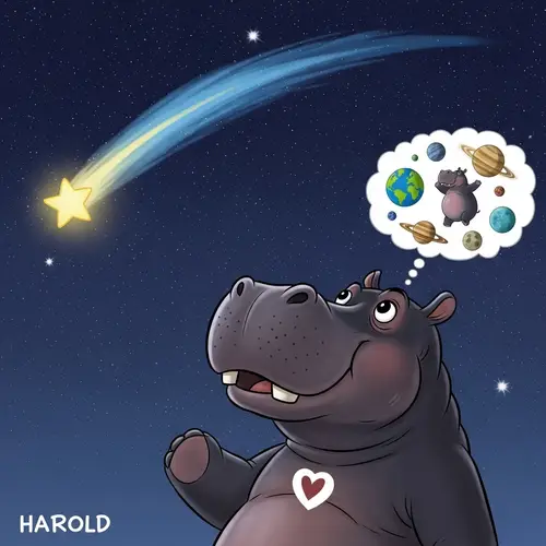 Harold the Hippo's Dream Journey Among Stars and Planets